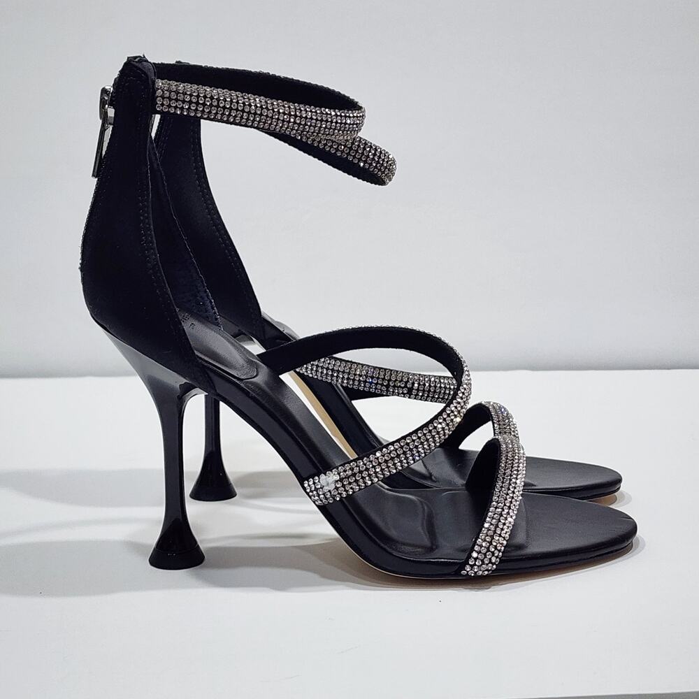 Marc Fisher Carita Ankle Strap Heled Sandals Rhinestone Detail Black Size 6.5 - Picture 7 of 11
